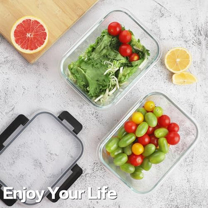 HOMBERKING 10 Pack Borosilicate Glass Meal Prep Containers with Locking Lids, Glass Food Storage Containers Set, Airtight Lunch Bento Boxes, BPA-Free & Leak Proof, 36oz & 14oz, Freezer, Oven Safe