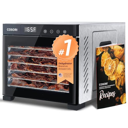 Cosori Food Dehydrator, 6 Stainless Steel Trays with 6.5 ft² Drying Space