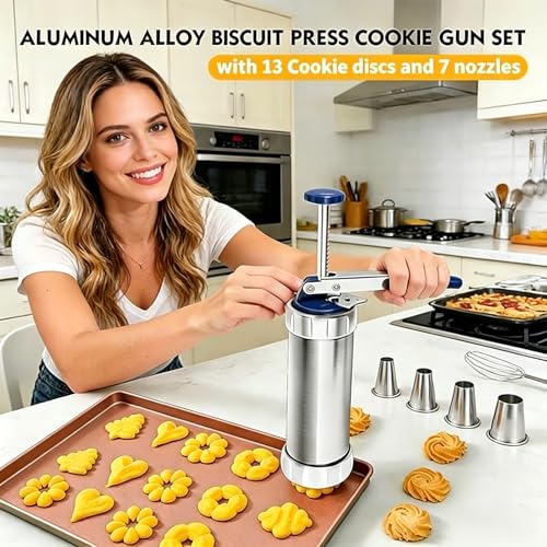 BBEK Stainless Steel Cookie Press Gun for Baking | cookie gun for baking with Butter Spritz Tips | Professional Baking Equipment for Home Bakers