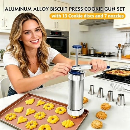 BBEK Stainless Steel Cookie Press Gun for Baking | cookie gun for baking with Butter Spritz Tips | Professional Baking Equipment for Home Bakers