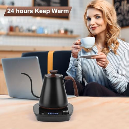 YDDZZM Gooseneck Electric Kettle, Intelligent Temperature Control, Stainless Steel Inner, Quick Heating, for Pour Over Coffee, Brew Tea, Boil Hot Water, 1000W 0.9L Black