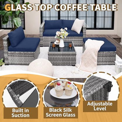 UDPATIO 5 Piece L Shaped Outdoor Couch, Small Space Patio Furniture Set