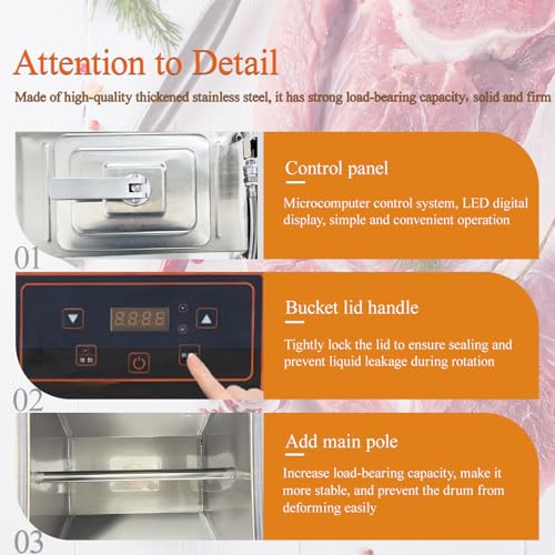 TECHTONGDA 80L Meat & Vegetable Tumbler Marinator, Vacuum Curing Marinating Tumbling Rolling Machine for Chicken Steak, Sausage & More, Food Tumbler Marinating Machine with Bidirectional Rotation