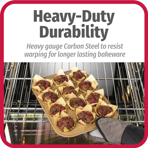 GoodCook BestBake Nonstick Textured Carbon Steel Muffin Pan, 12cp, Bronze
