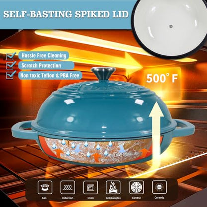 Enameled Cast Iron Bread Oven, 6 Quart Dutch Oven for Bread Sourdough Baking, 11" Thick Enamel Bread Baking Pan Kit with Lid for Stews, Roasts and Gifts for Family, Teal