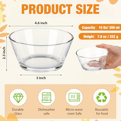 Ferrochef 20 Pack Small Glass Bowls Set 10 Oz Glass Ice Cream Bowls Prep Serving Mini Container For Kitchen Restaurant Party, Side Dishes For Dessert Ice Cream Dipping Yogurt Cereal(Smooth)