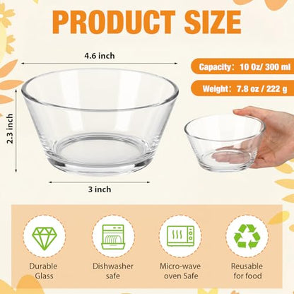 Ferrochef 20 Pack Small Glass Bowls Set 10 Oz Glass Ice Cream Bowls Prep Serving Mini Container For Kitchen Restaurant Party, Side Dishes For Dessert Ice Cream Dipping Yogurt Cereal(Smooth)
