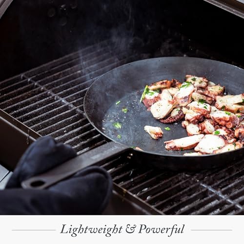 Merten & Storck Pre-Seasoned Carbon Steel 10” Frying Pan Skillet, Use on Induction, Stove and Grill, Durable, Even-Heating, for Searing, Grilling, Oven Use, and Campfire, Indoor/Outdoor