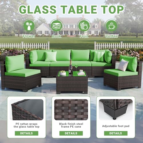 LAFWLL 7 Pieces Outdoor Patio Furniture Sets,Rattan Conversation Sectional Set,Manual Weaving Wicker Patio Sofa with Tea Table