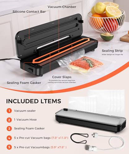 75KPa Vacuum Sealer, Digital Timer, 6-in-1 Dry & Moist Modes Sealer Machine