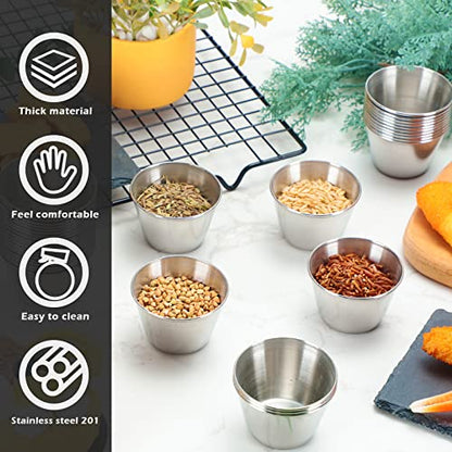 Mimorou 100 Pcs 2.5oz Metal Ramekins Stainless Steel Sauce Dipping Cups Ramekins Bulk Sauce Container Round Dipping Bowls Condiment Cup for Dish Butter Kitchen Restaurant Serving Party Dinner Cooking