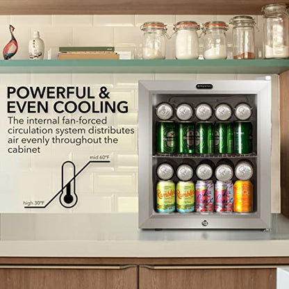 Whynter Beverage Refrigerator with Double-Layer Glass Door, 68-Can 1.6 Cu Ft Freestanding Drink Mini Fridge, BR-062WS, Stainless Steel