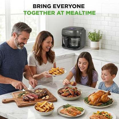 NutriChef Family Size 7.5 Quart Air Fryer | 6 Preset Cooking Modes | Glass Fry Bowl for Best Cooking | 360° Air Circulation | Cook Veggies, Steak, Fries, Seafood, Chicken & More | Gray