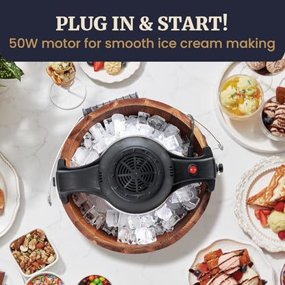 Elite Gourmet EIM418 4Qt Old Fashioned Walnut Wood Bucket Ice Cream Maker