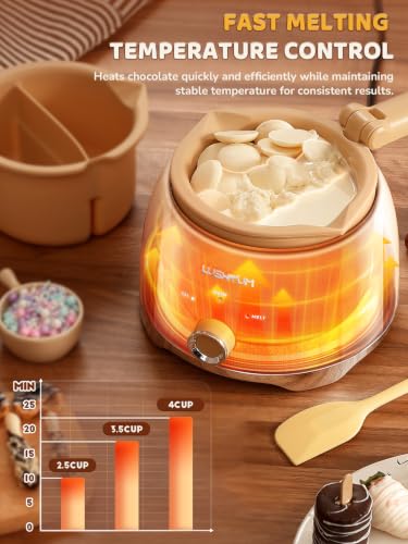 LUSHYUM Electric Chocolate Melting Pot, 4-Cup Chocolate, 2 Insert Pots
