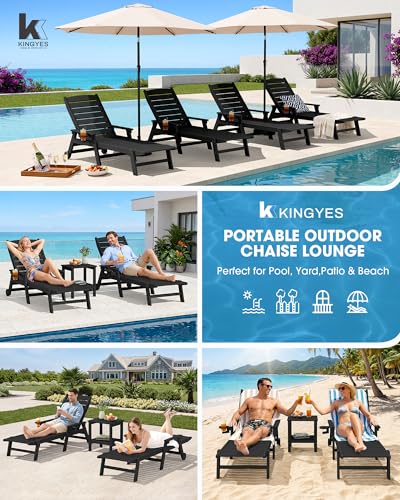 KINGYES HDPE Lounge Chair Outdoor Set of 2, All Weather Pool Lounger