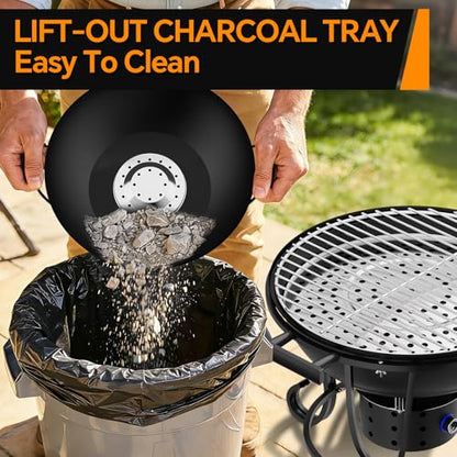 Portable Charcoal Grill with Fan-Assisted Airflow, 17-Inch Small Kettle BBQ Grill, Built-In Thermometer, Lift-Out Charcoal Tray for Camping, Tailgating, Patio, Backyard