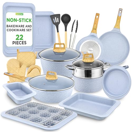 NutriChef 22‑Piece Non‑Stick Ceramic Pots and Pans Set – For All Cooktops Including Induction – PTFE & PFAS Free, Includes Bakeware & Utensils