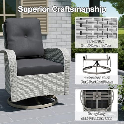 wallowsun 16-Piece Outdoor Patio Furniture Set, Modular Sectional Sofa Set with Swivel Rocker Chairs & Fire Pit, Wicker Outdoor Couch Conversation Sets w/Coffee Table and Cushions, Black