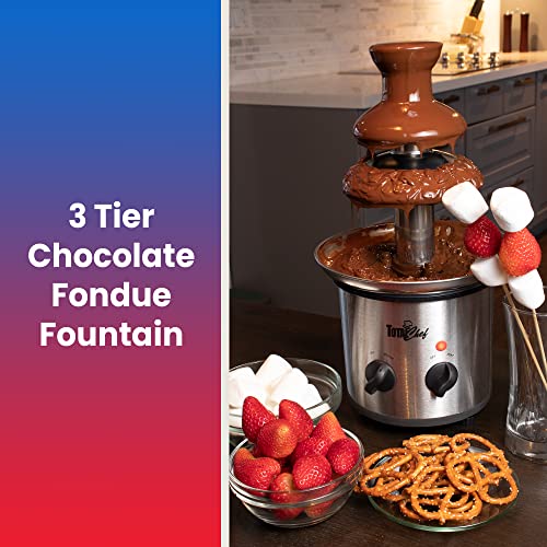 Total Chef 3 Tier Chocolate Fountain - Electric Fondue Machine, 1.5 Lbs Capacity, Melts Hot Dark Dipping Chocolate For Party, Wedding & Events, Stainless Steel