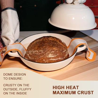 AHJ 6QT Dutch Oven For Bread Baking, Enameled Cast Iron Dutch Oven Pot with Lid, Multi-Functional Bread pan, Sourdough Baking Supplies with Proofing Basket, Cast Iron Bread Oven, Silicone Sling & Gloves.