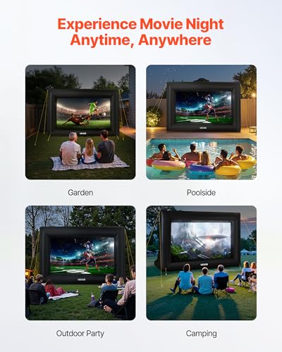 VEVOR 14FT Inflatable Projector Screen, Inflatable Movie Screen Outdoor with 120W Air Blower Projector Screen Oxford Fabric Material Blow Up Screen for Outdoor Backyard, Home Theater, Theme Party