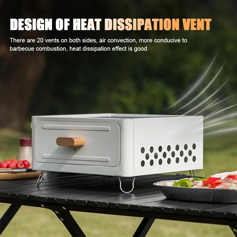 Portable Charcoal BBQ Grill Stove – Smokeless Outdoor Cooking for Camping & Tailgating, Yakitori Grill, Skewers, Easy Drawer Style, Pan and Grill Included