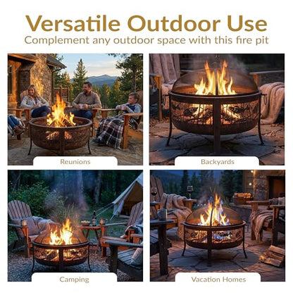Sunnydaze 30-Inch Fire Pit with Spark Screen, Water-Resistant Cover, Metal Grate, and Fireplace Poker - Northwoods Fishing