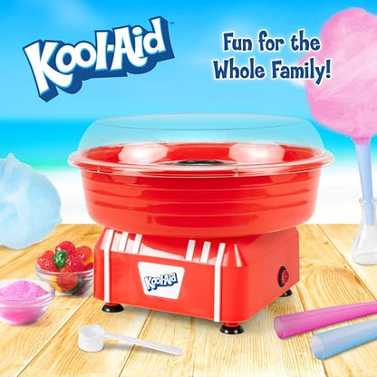 Kool-Aid Cotton Candy Machine - Fun Cotton Candy Machine for Kids with 2 Reusable Cones, 1 Sugar Scoop, and 1 Extractor Head – Red