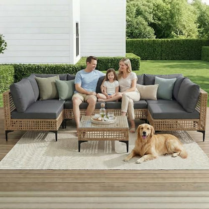 WiNVO 7 Piece Outdoor Patio Furniture Set with Coffee Table - Grey