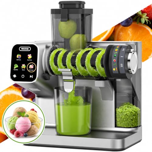 WETIE Cold Press Juicer, Powerful Juicer Machines with Adjustable Juicing Pressure, 99% High Juice Yield, Quiet Slow Masticating Juicer with Touch Screen, 3.54'' Feed Chute, Easy to Clean with Brush
