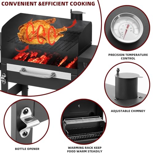 Charcoal Grill with 2 Side Tables 343 Sq.In.for BBQ Outdoor Cooking