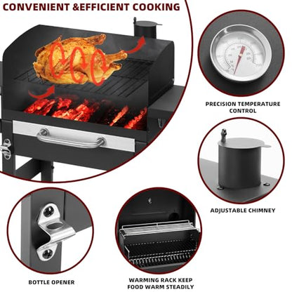 Charcoal Grill with 2 Side Tables 343 Sq.In.for BBQ Outdoor Cooking