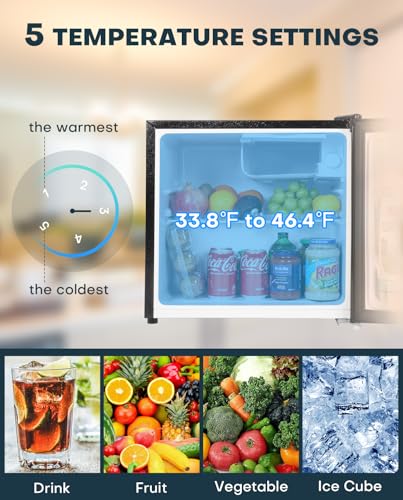 Upstreman 1.7 Cu.ft Mini Fridge with Freezer, Dorm Essentials, Adjustable Thermostat, Energy Saving, Low Noise, Single Door Compact Refrigerator for Dorm, Office, Bedroom, Black-FR17