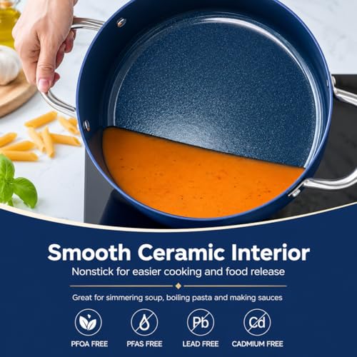 MICHELANGELO 6 Quart Stock Pot with Lid, Non Toxic Cooking Pot, Ceramic Soup Pots with Lid, Non Stick Pot with Stainless Steel Handle, Induction Compatible
