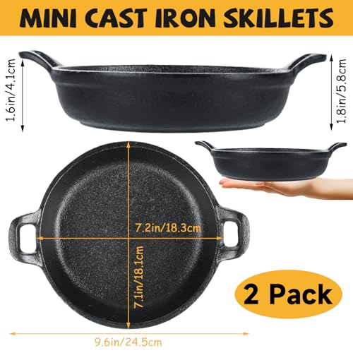 LDHHYH 2 Pack Small Cast Iron Skillet, 7 x 7 x 1.7 Inch Small Cast Iron Frying Pan with Handle, Pre-Seasoned Cast Iron Skillet Set, Black Casserole Dish for Kitchen, Indoor, Outdoor, Picnic