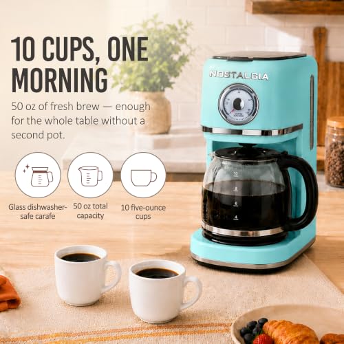 Nostalgia Classic Retro 10 Cup Coffee Maker, Aqua