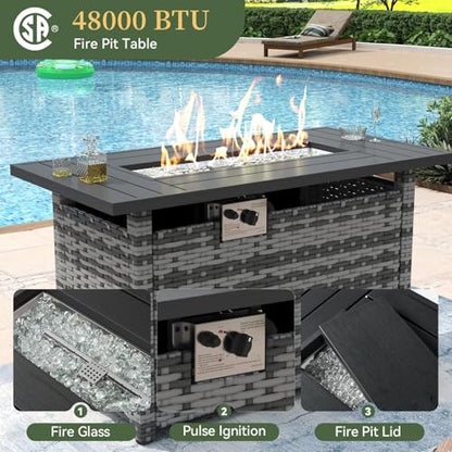 Aoxun 11 Piece Patio Furniture Set with 44" Fire Pit Table Wicker Rattan