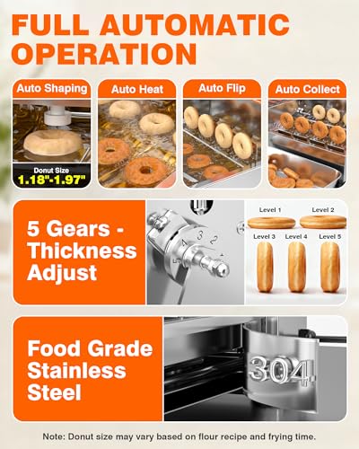 PYY Commercial Automatic Donut Maker Machine, 1800W 4 Rows, 1800 PCS/Hr