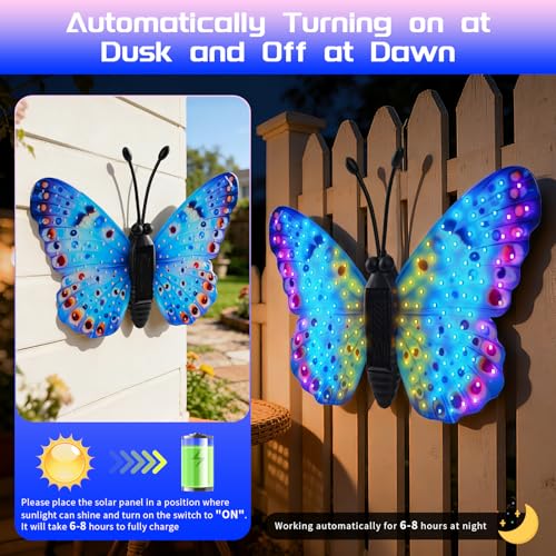 XMHBCSM Solar LED Butterfly Outdoor Wall Decor with Sparkling Light-Up Wings - Hanging Solar Lights for Garden, Yard, Patio, Balcony, Living Room, Bedroom