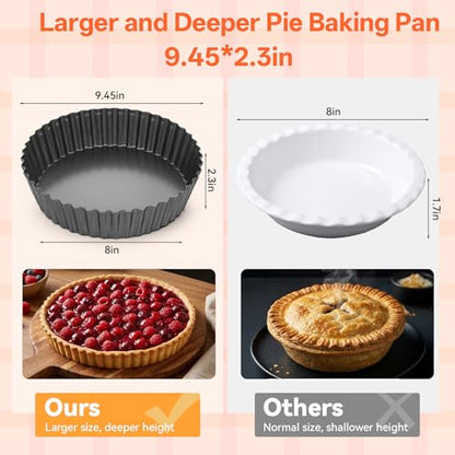 2 PCS 9.5 Inch Tart Pan 2.2 Inch Deep, Tart Pan Removable Bottom Carbon Steel Pie Pans Non-Stick Carbon Steel Pie Pans Non-Stick Round QuichePans Baking Dish with Fluted Edges Fruit Tarts Mold