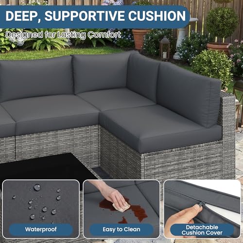 7 Pieces Wicker Patio Furniture Set - Patio Sofa and Chair for All Weather