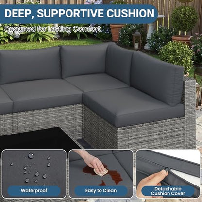 7 Pieces Wicker Patio Furniture Set - Patio Sofa and Chair for All Weather