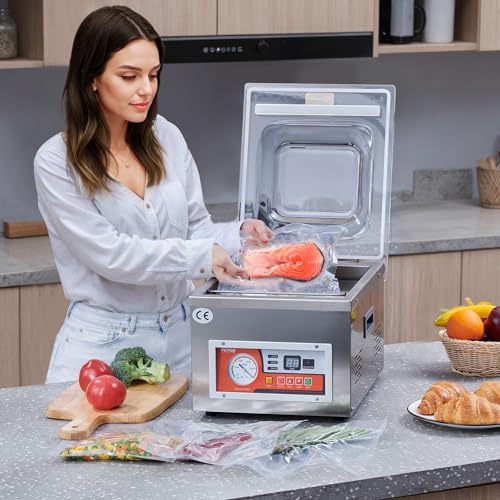 VEVOR Chamber Vacuum Sealer, 260W Sealing Power, Vacuum Packing Machine for Wet Foods, Meats, Marinades and More, Compact Size with 10.2 in Sealing Length, Applied in Home Kitchen and Commercial Use