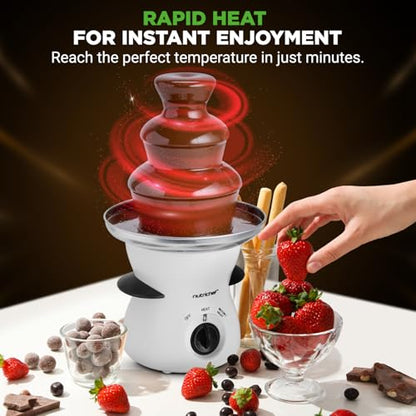 NutriChef Electric 3 Tier Chocolate Fondue Fountain | Countertop Chocolate Melter & Warmer Pot | Easy-to-Clean, Perfect for Dipping Strawberries, Marshmallows & Fruit | Pot Capacity 16 OZ