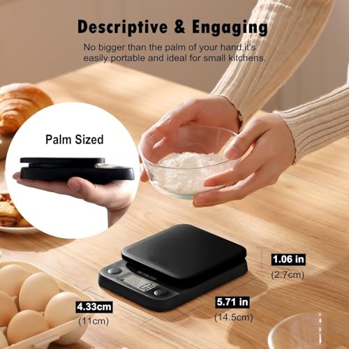 Food Scale Kitchen Scale Weight Grams and Ounces Small Digital Scale for Weight Loss Baking Cooking Coffee of NUTRI FIT, Max 11lb 0.5g Increment, LCD Smart Tare, Easy to Use for Travel, AAA Battery