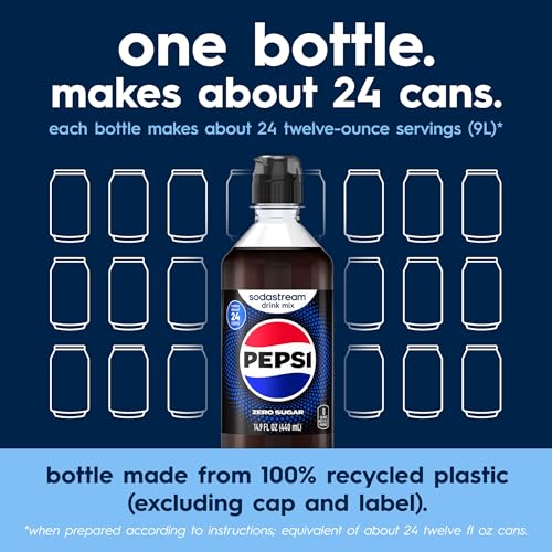 SodaStream Pepsi Zero Sugar Drink Mix, 4 Pack Cola Syrup for Sparkling Water Makers, Real Taste Pepsi Zero Syrup, Control Your Fizz with Soda Stream Flavors, 4 x 14.9 Fl Oz (440ml)