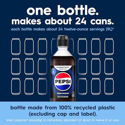 SodaStream Pepsi Zero Sugar Drink Mix, 4 Pack Cola Syrup for Sparkling Water Makers, Real Taste Pepsi Zero Syrup, Control Your Fizz with Soda Stream Flavors, 4 x 14.9 Fl Oz (440ml)