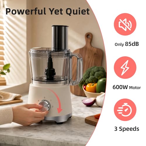 KMfurnila Electric Food Processor 10.5 Cup, Multi-Function Vegetable Chopper with French Fry Slicer, Dough Mixer, Easy to Clean, Secure Design, Stainless Steel, for Vegetables, Smoothie, Fruit