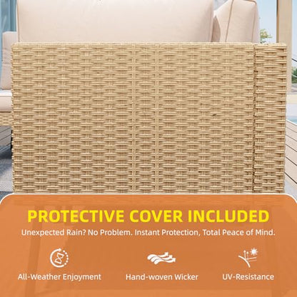 Aoxun 7-Piece Patio Furniture Set, Wicker Outdoor Furniture with Water Resistant Thick Cushions, Patio Conversation Set Outdoor Sectional Sofa with Coffee Table for Backyard Poolside, Beige